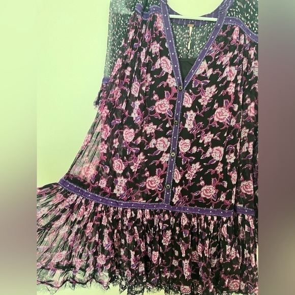 Free People Rosebud print mix mini dress tunic black combo floral - Picture 6 of 11
